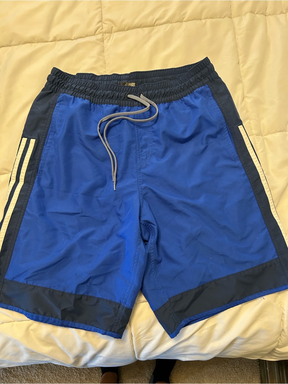 Blue Adidas Athletic Swim/Board Shorts with Navy Trim, Size M